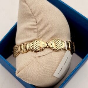 House of Harlow 1960 Gold Fish Hinged Bangle Bracelet Nautical Statement NIB